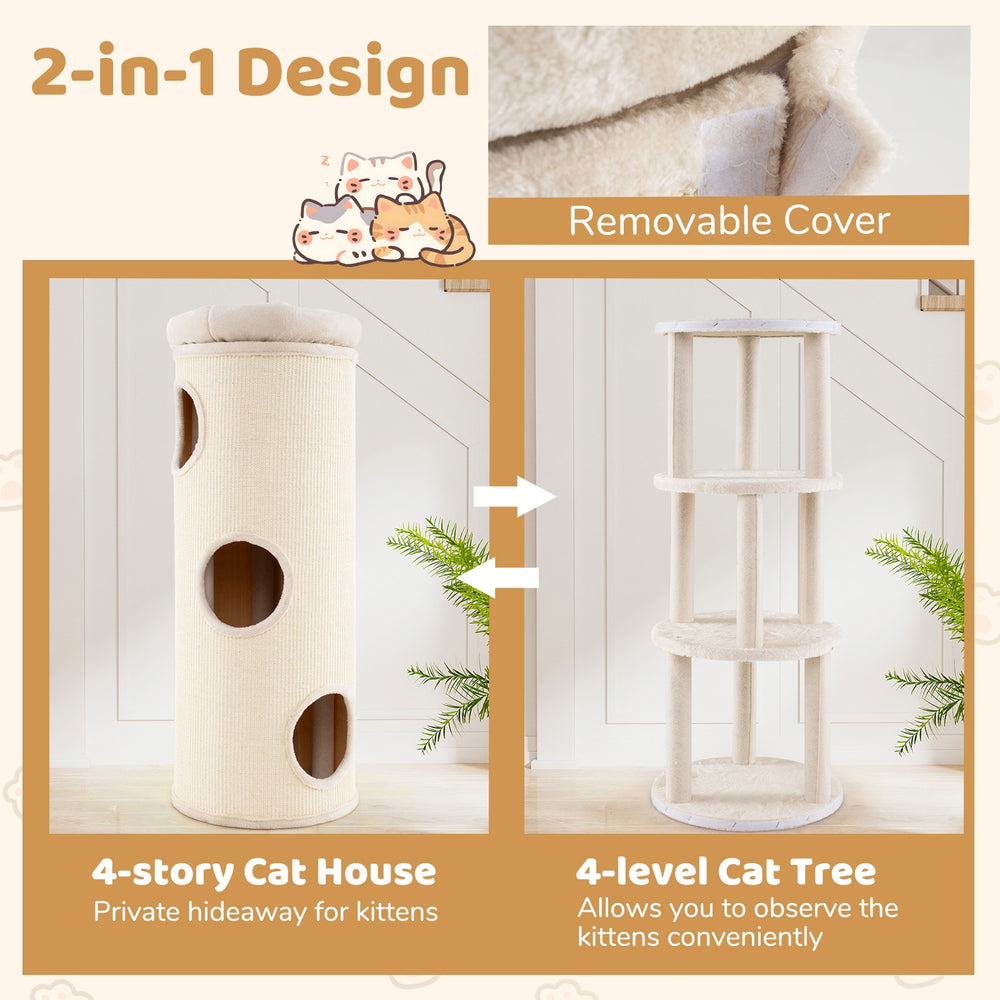 49 Inch Elevated Cat Cave 4-Story Cat House for Multiple Cats Cat Tree - view 7