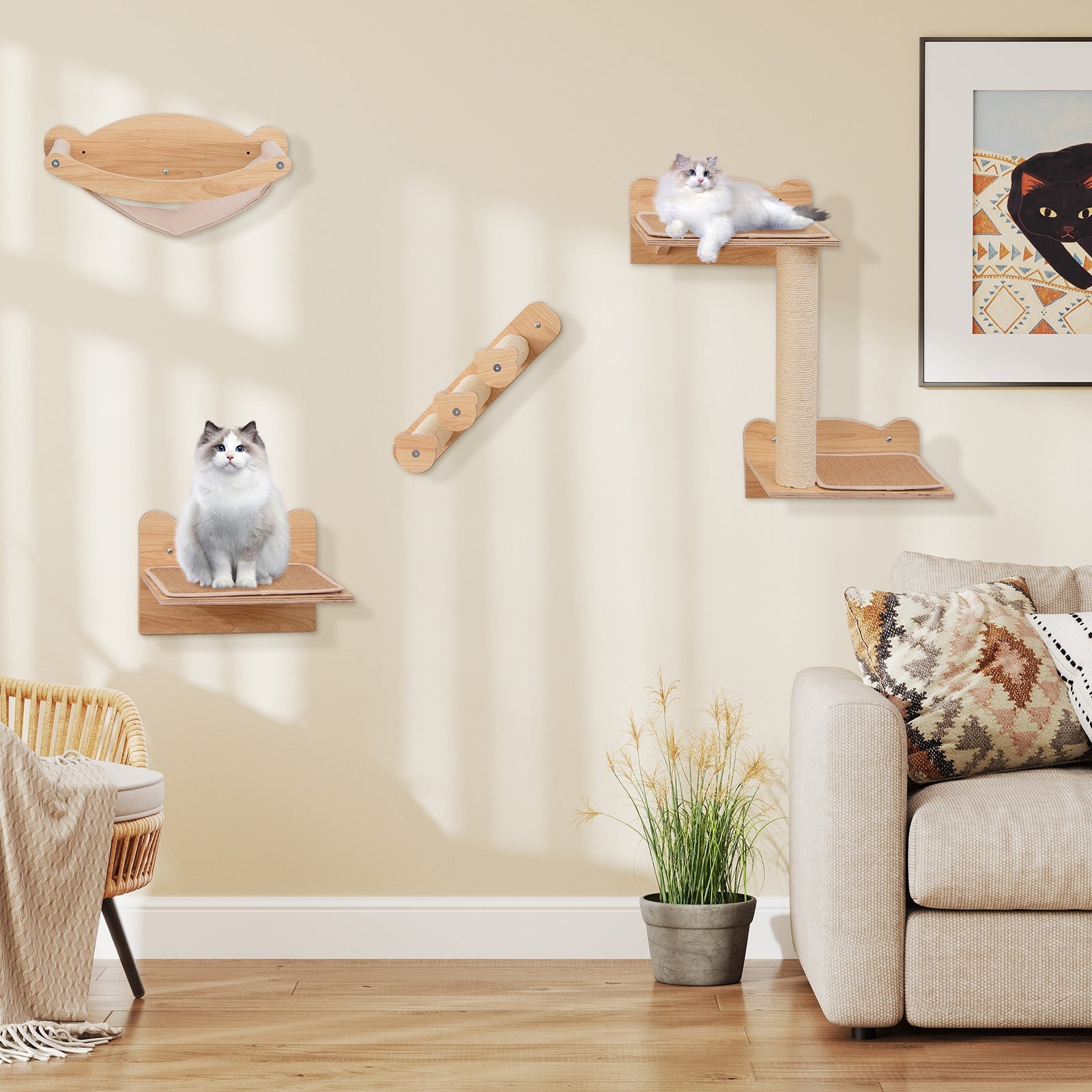 Cat Wall Furniture Set of 4 with Hammock 2-step Cat Tree and Perch - view 2
