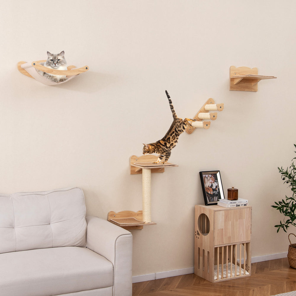 Cat Wall Furniture Set of 4 with Hammock 2-step Cat Tree and Perch - view 3