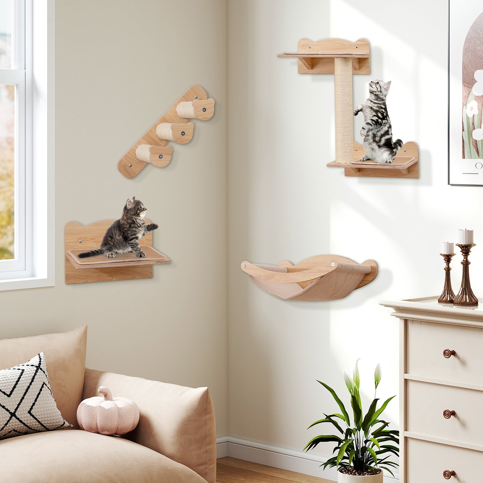 Cat Wall Furniture Set of 4 with Hammock 2-step Cat Tree and Perch - view 5