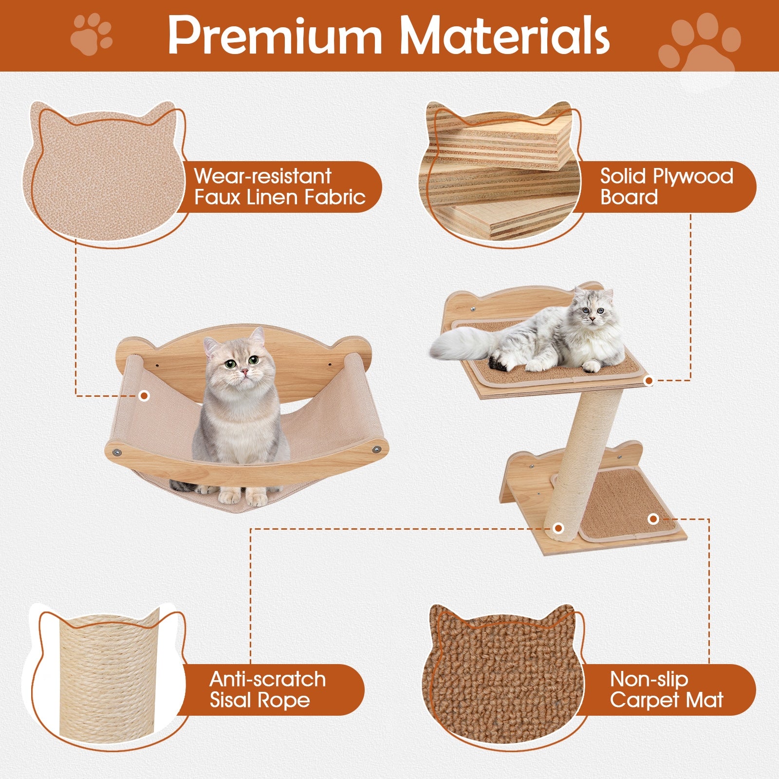 Cat Wall Furniture Set of 4 with Hammock 2-step Cat Tree and Perch - view 6