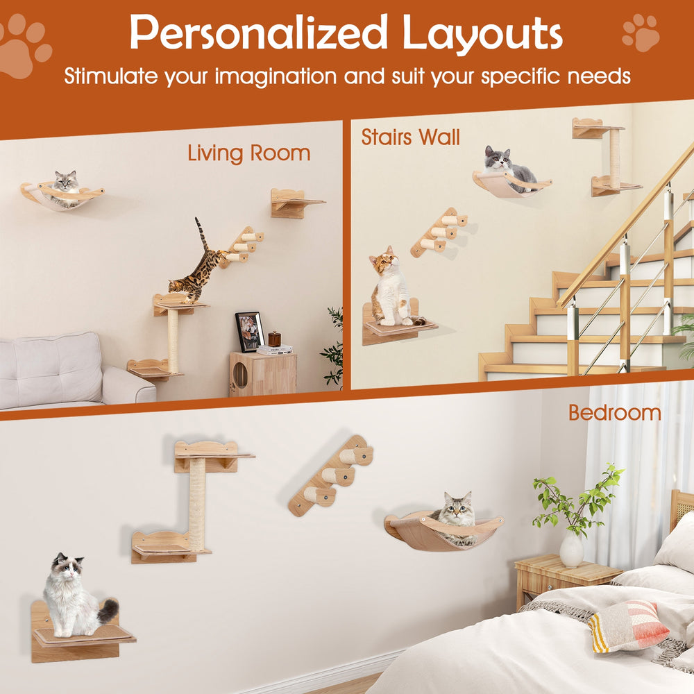 Cat Wall Furniture Set of 4 with Hammock 2-step Cat Tree and Perch - view 7