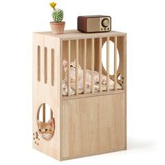 2-tier Wooden Cat Condo Indoor Symmetrical Cat House with Removable Cushions