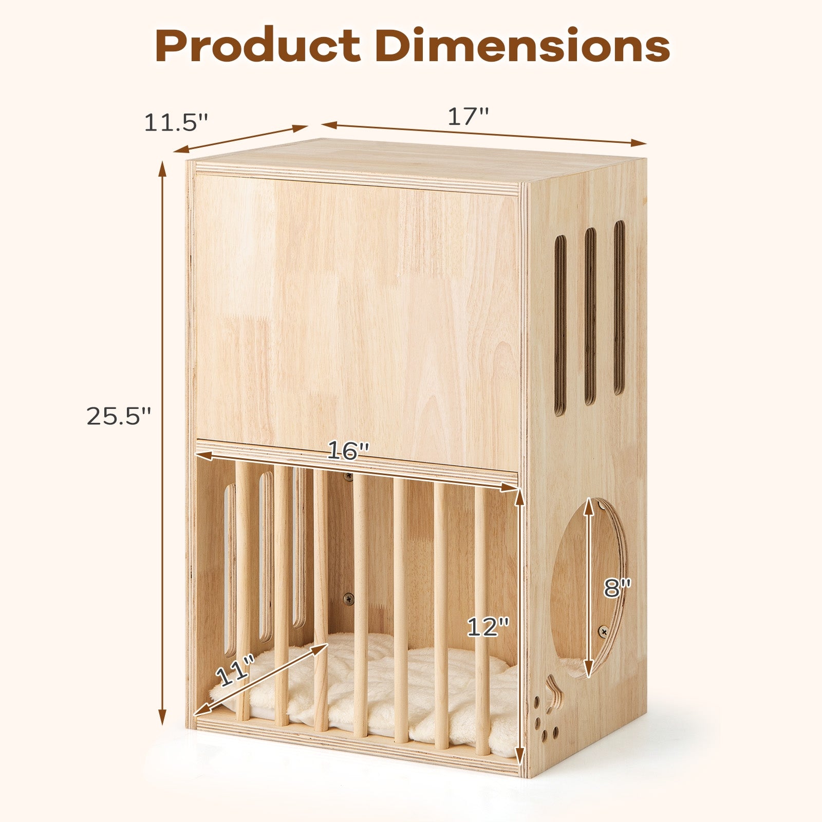 2-tier Wooden Cat Condo Indoor Symmetrical Cat House with Removable Cushions - view 5
