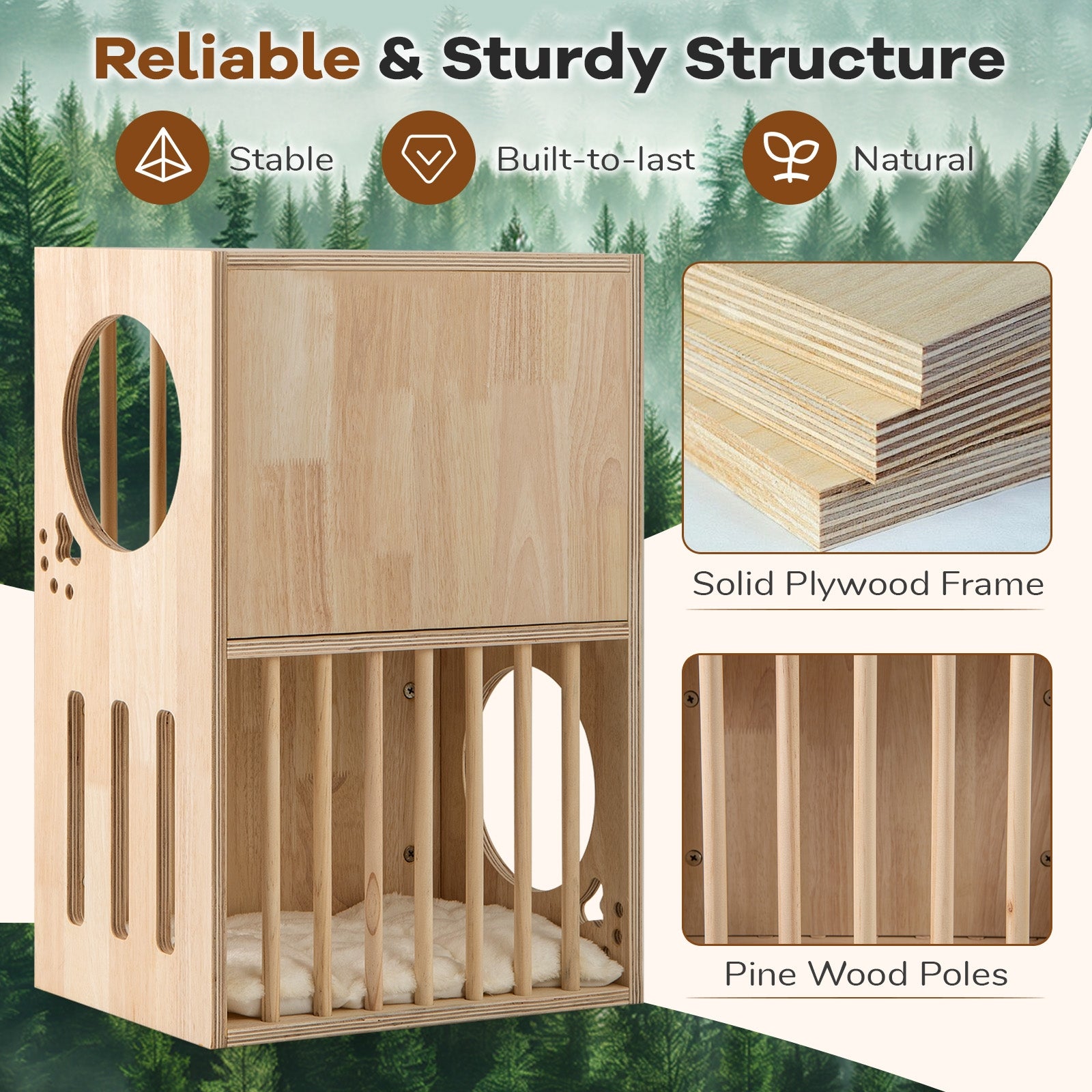 2-tier Wooden Cat Condo Indoor Symmetrical Cat House with Removable Cushions - view 8