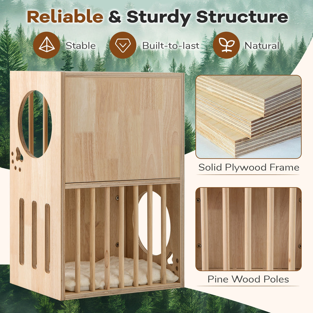 2-tier Wooden Cat Condo Indoor Symmetrical Cat House with Removable Cushions - view 8