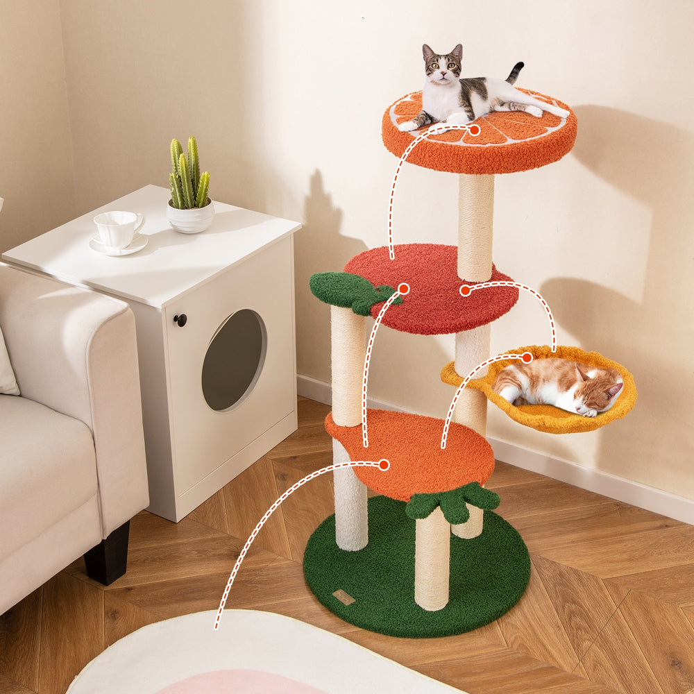 Multi-level Cat Tree Pet Activity Center with Fruit-shaped Platforms-Red - view 2