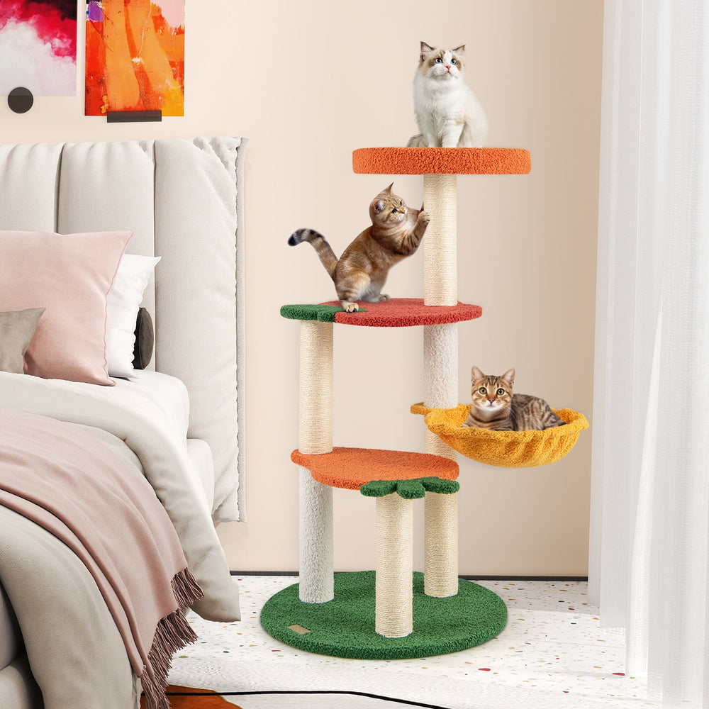 Multi-level Cat Tree Pet Activity Center with Fruit-shaped Platforms-Red - view 3