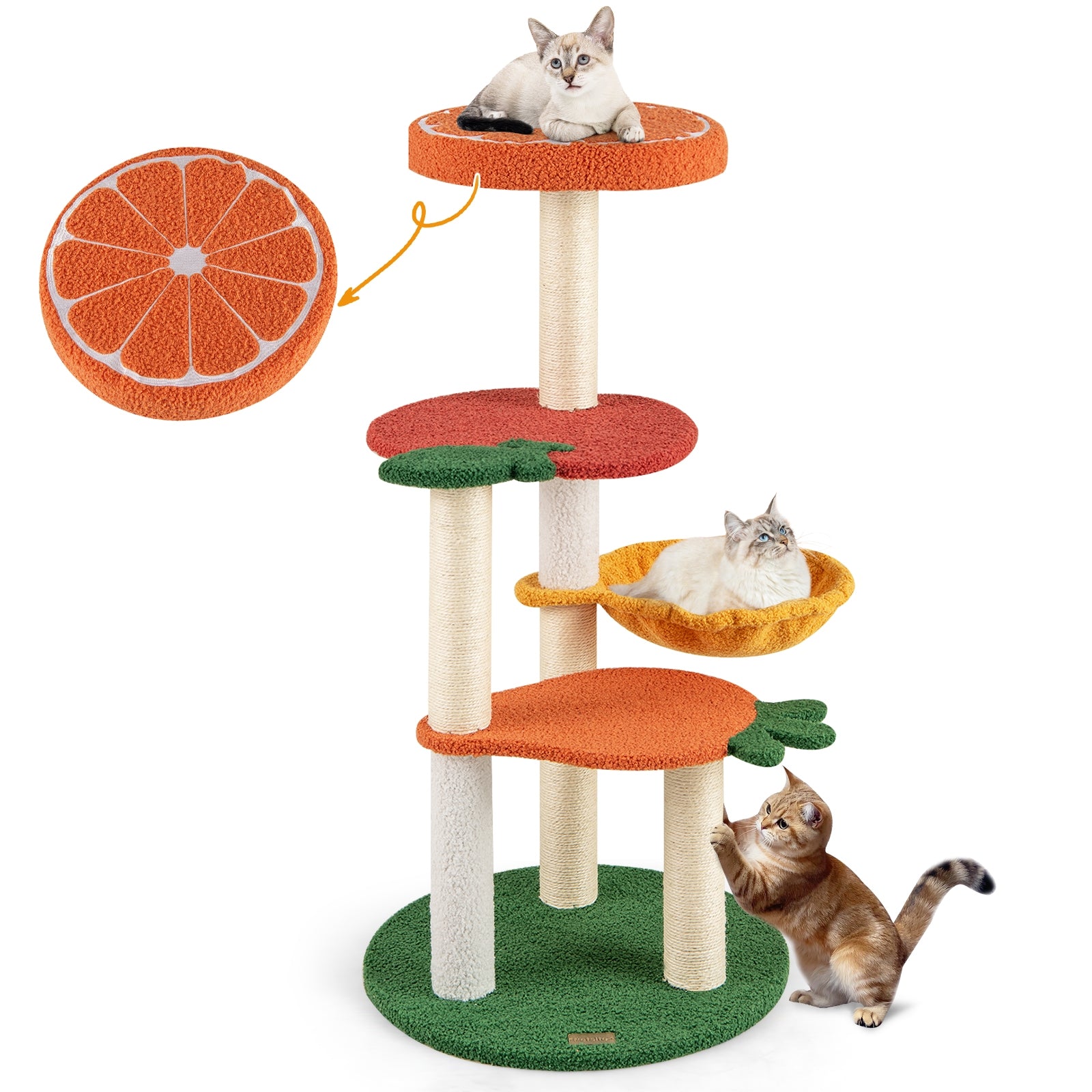 Multi-level Cat Tree Pet Activity Center with Fruit-shaped Platforms-Red