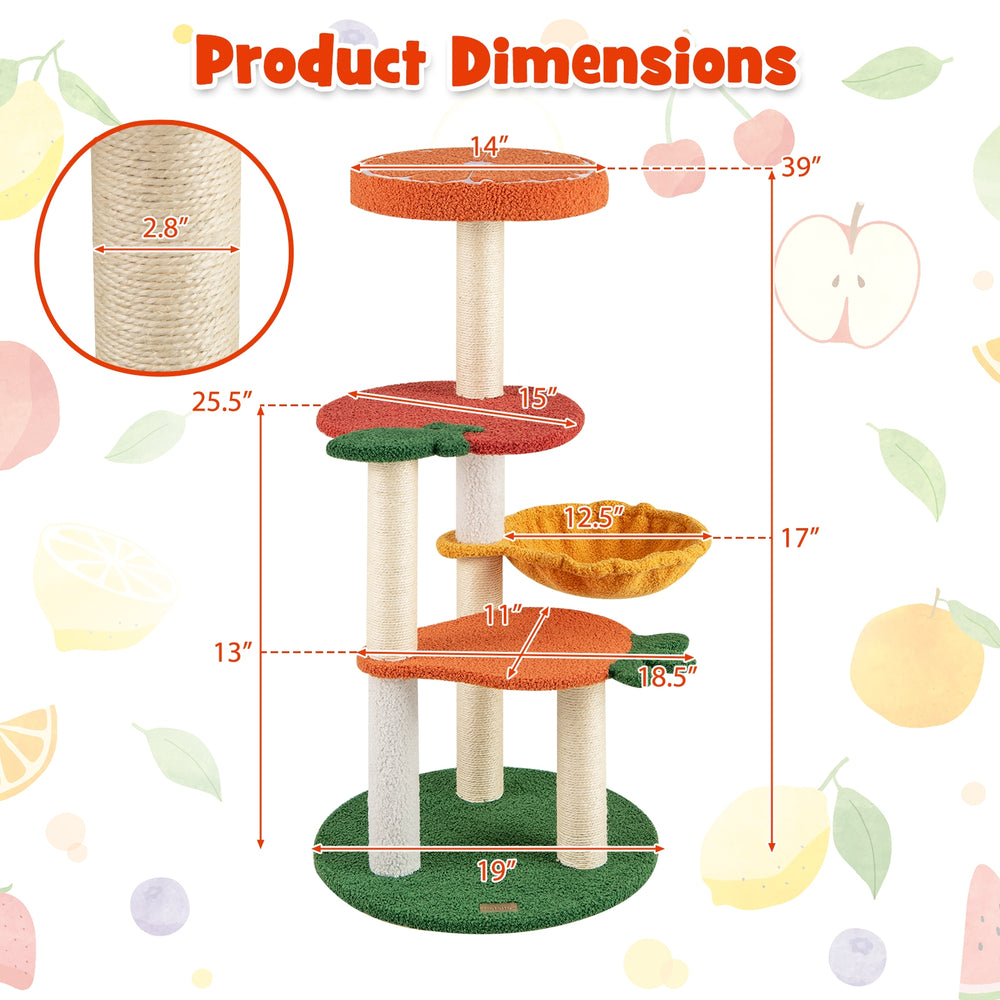 Multi-level Cat Tree Pet Activity Center with Fruit-shaped Platforms-Red - view 5