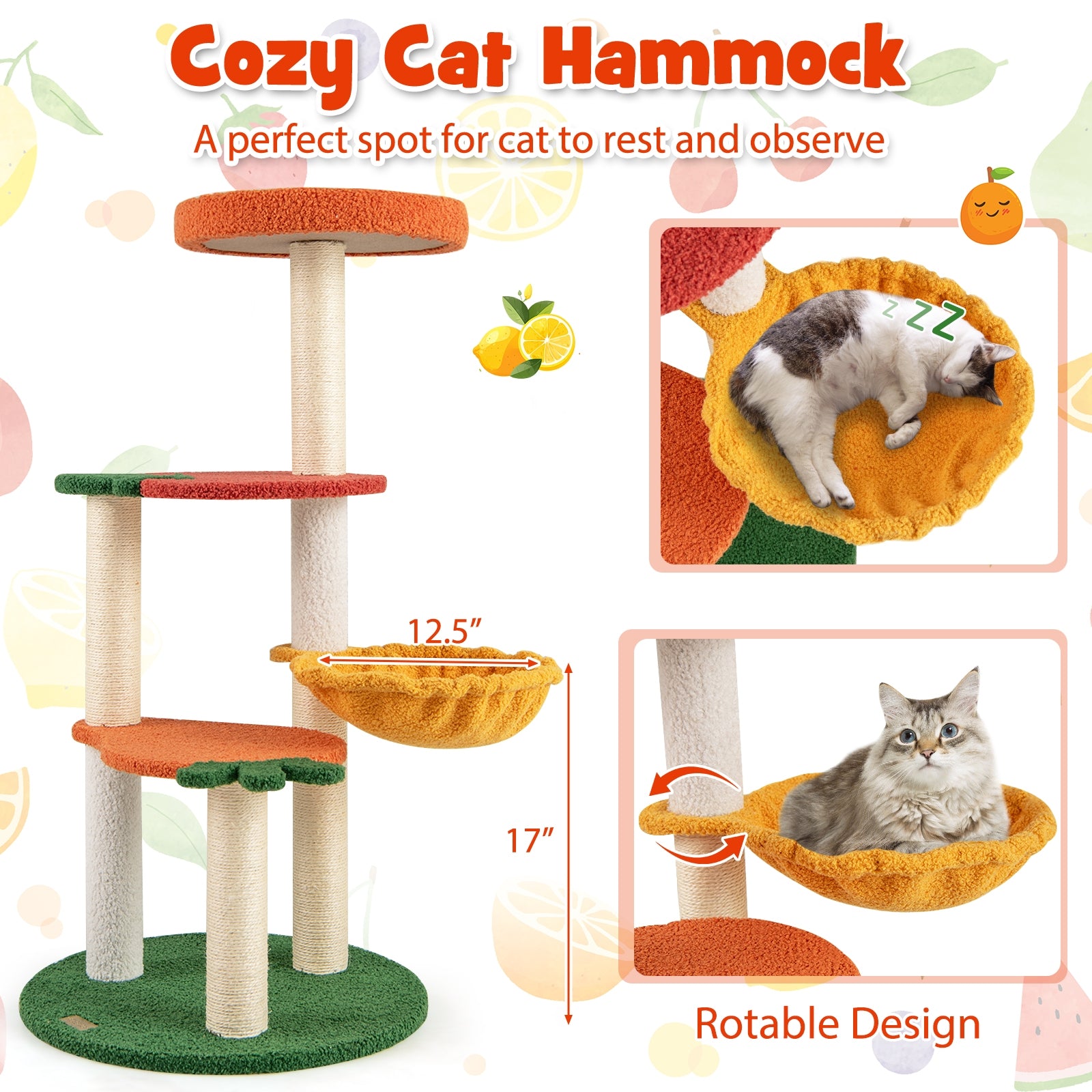 Multi-level Cat Tree Pet Activity Center with Fruit-shaped Platforms-Red - view 6