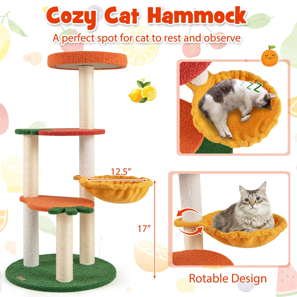 Multi-level Cat Tree Pet Activity Center with Fruit-shaped Platforms-Red - view 6