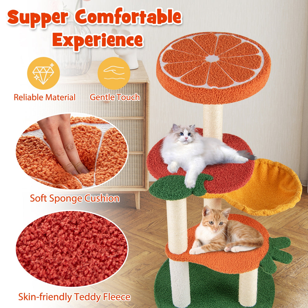 Multi-level Cat Tree Pet Activity Center with Fruit-shaped Platforms-Red - view 7
