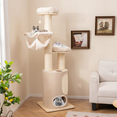 74 Inches Tall Wooden Cat Tower Tree with 2-Story Cat Condo and Washable - view 2