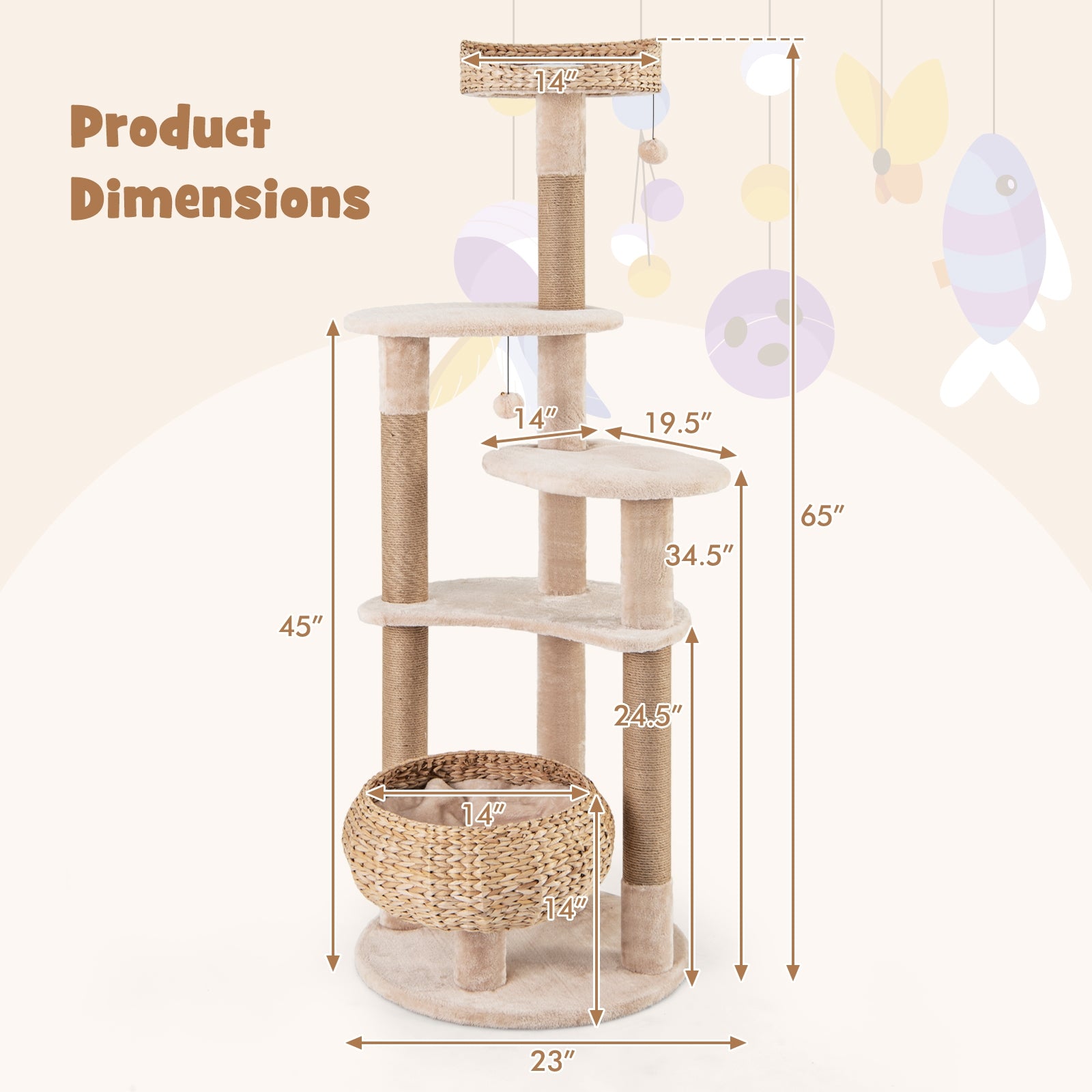 59 Inches Cat Tree with Perch and Soft Hammock for Indoor Cats - view 5