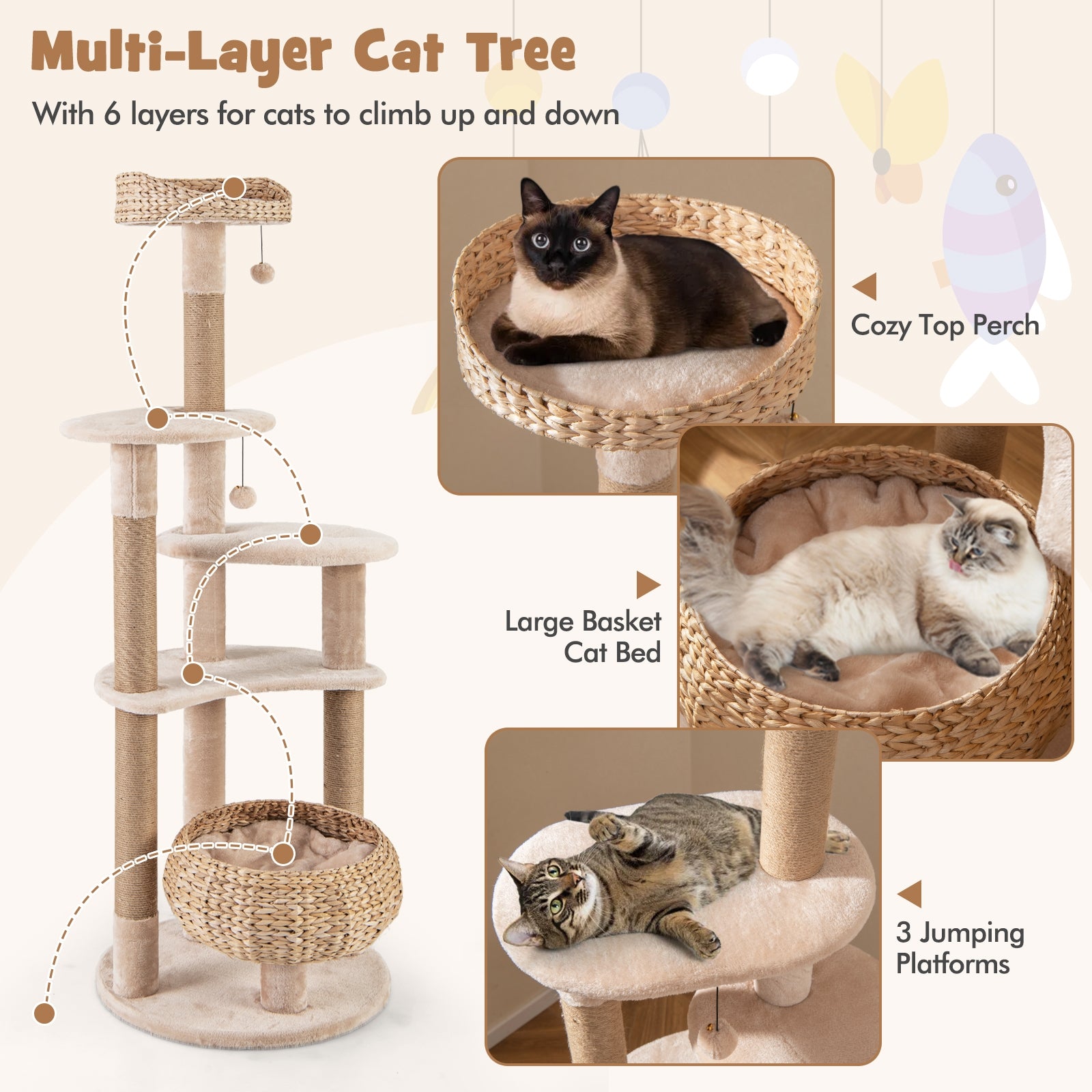59 Inches Cat Tree with Perch and Soft Hammock for Indoor Cats - view 6