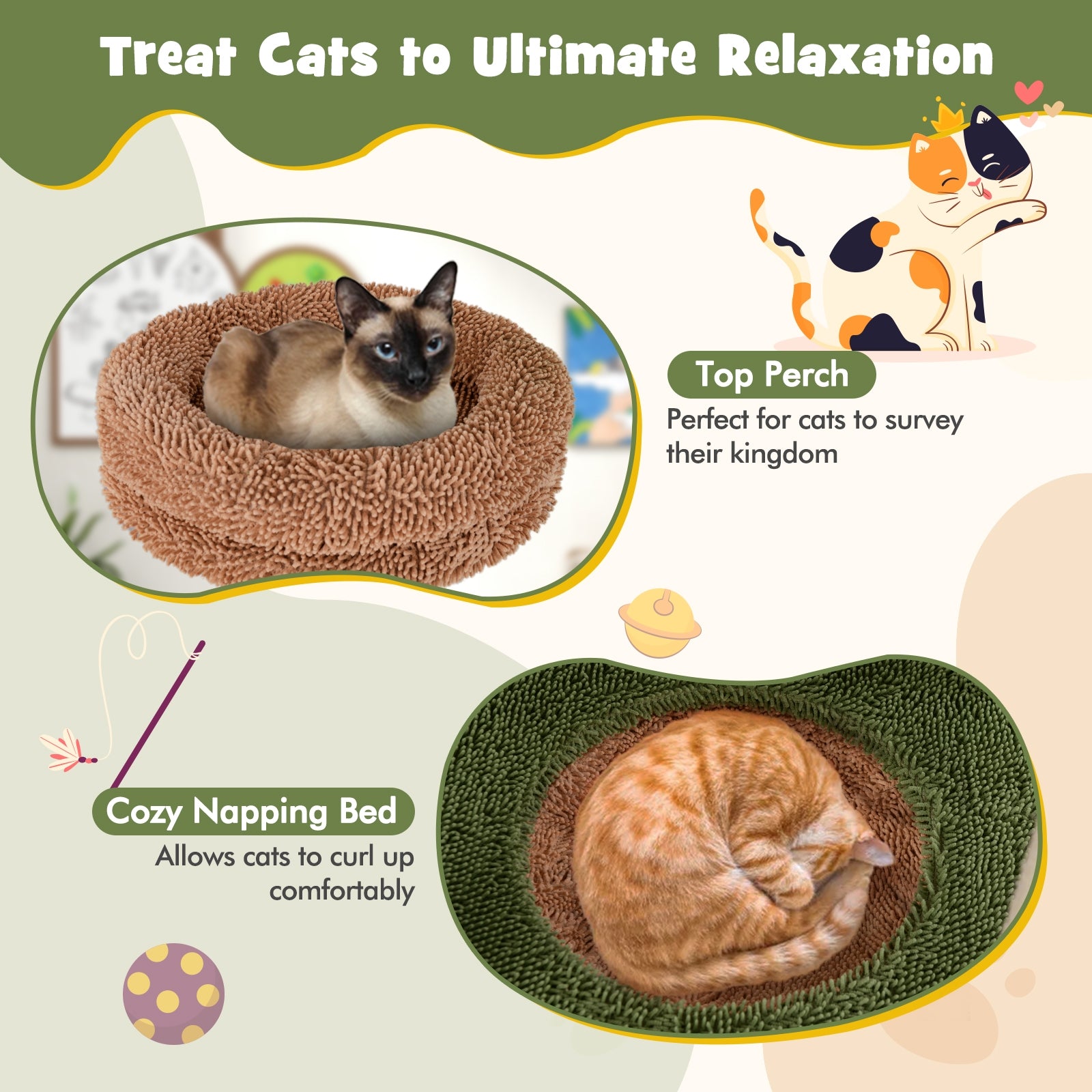 Multilevel Cat Tree with Scratching Posts and Rope Plush Perch Toy Bed - view 8
