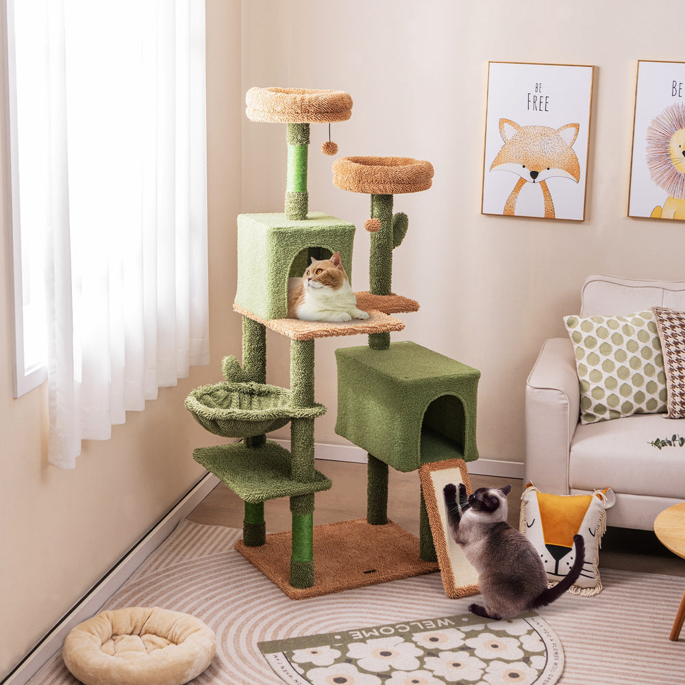 Multi-level Cactus Cat Tree with Scratching Posts Ladder Double Condos and Toys - view 2