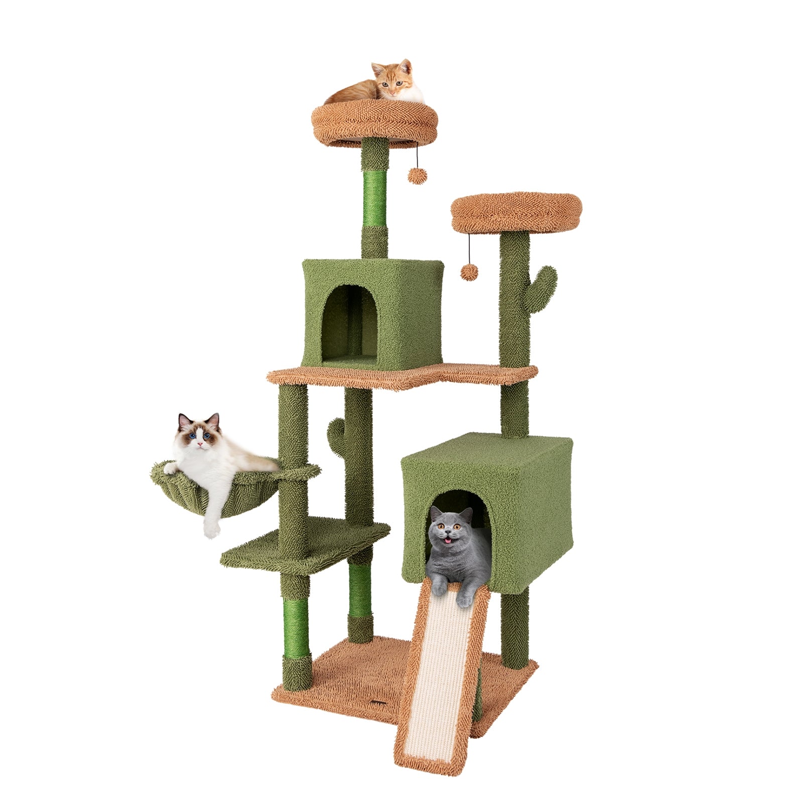 Multi-level Cactus Cat Tree with Scratching Posts Ladder Double Condos and Toys - view 4