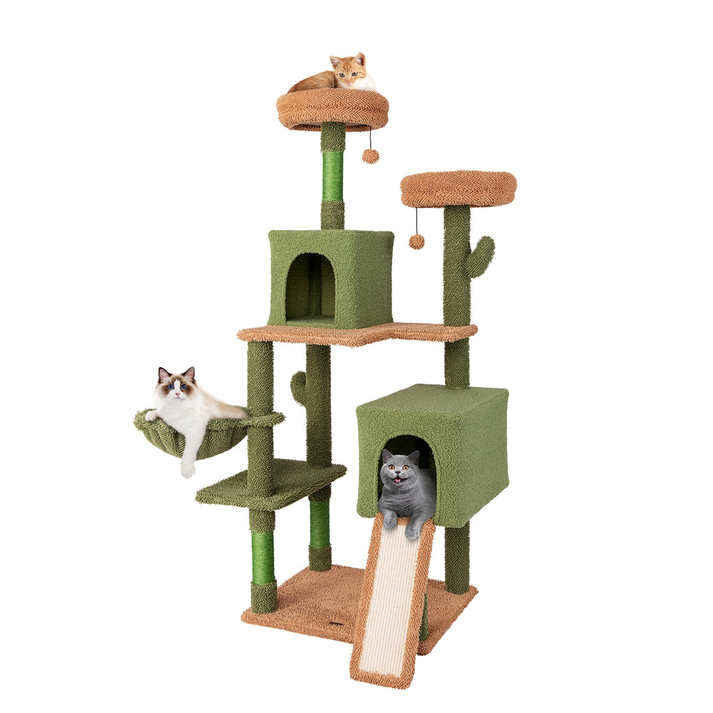 Multi-level Cactus Cat Tree with Scratching Posts Ladder Double Condos and Toys - view 4
