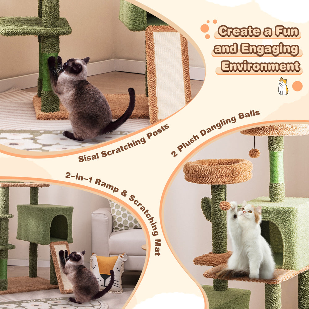 Multi-level Cactus Cat Tree with Scratching Posts Ladder Double Condos and Toys - view 6