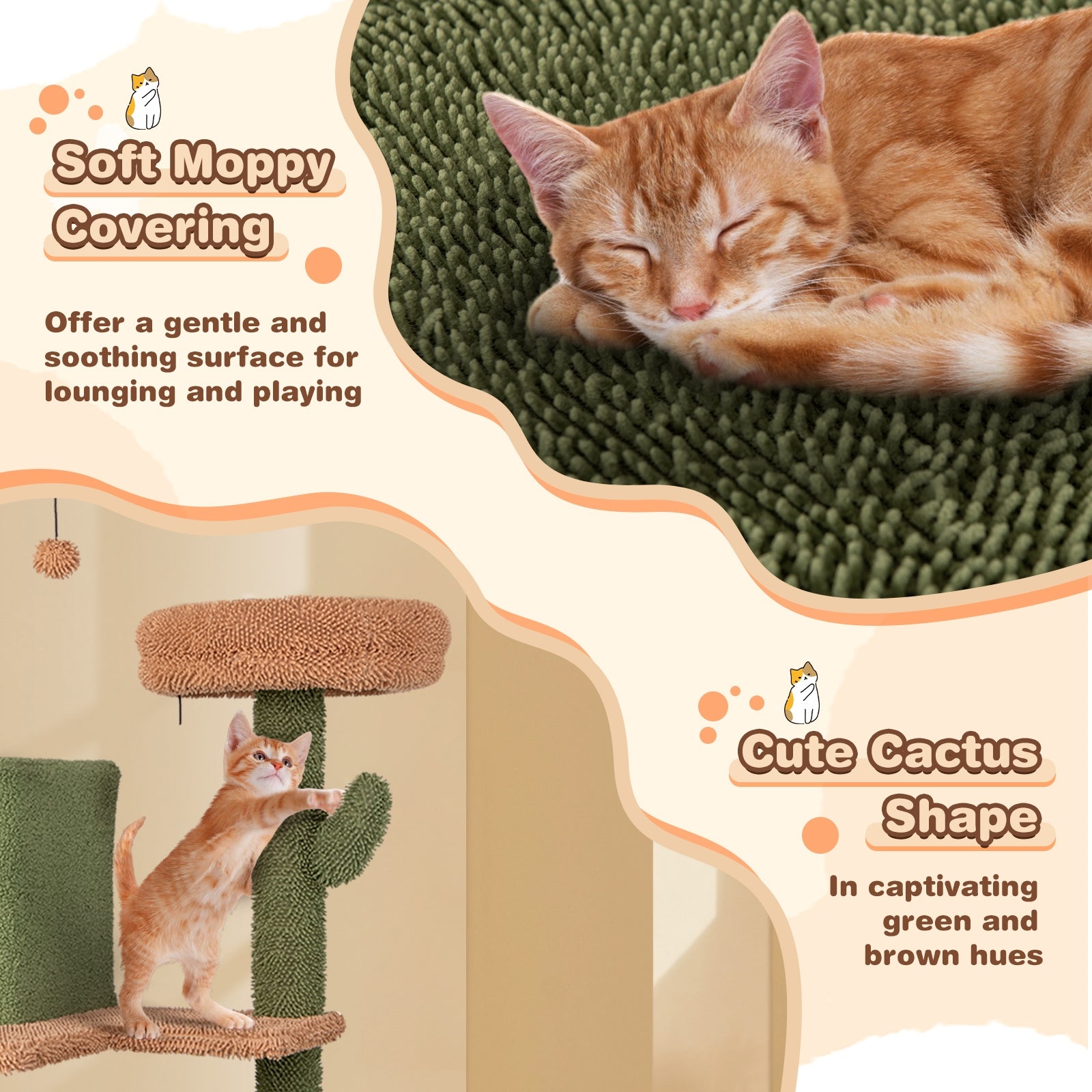 Multi-level Cactus Cat Tree with Scratching Posts Ladder Double Condos and Toys - view 7
