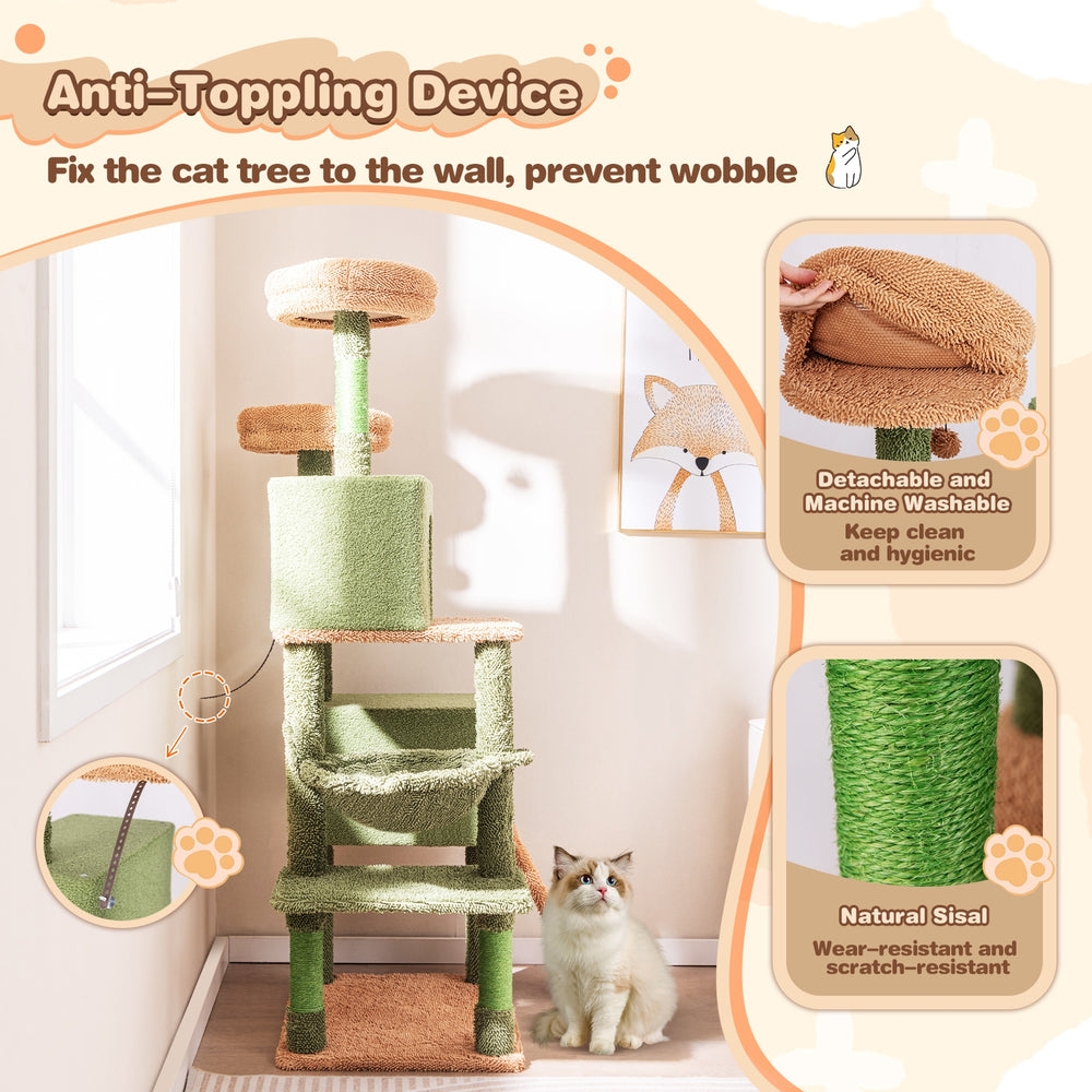 Multi-level Cactus Cat Tree with Scratching Posts Ladder Double Condos and Toys - view 8