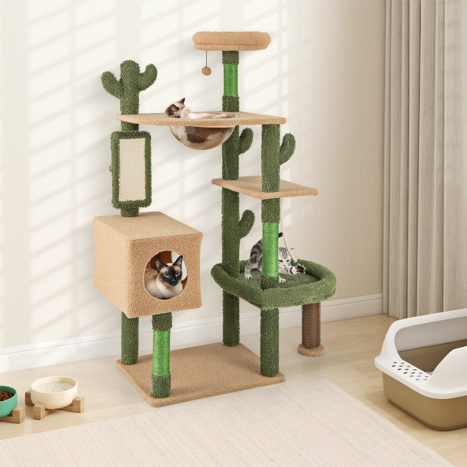 59 Inch Multilevel Cactus Cat Tree with Scratching Posts Cando Toy and Rope - view 2