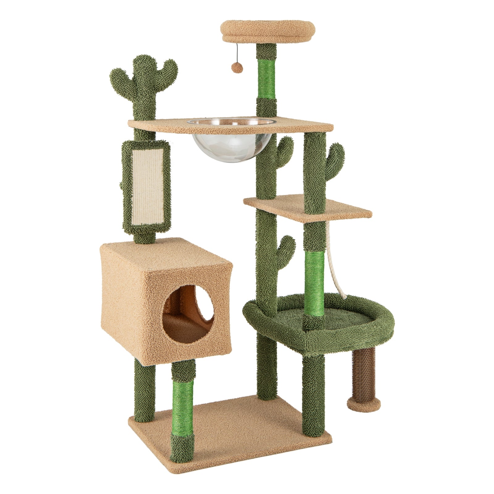 59 Inch Multilevel Cactus Cat Tree with Scratching Posts Cando Toy and Rope