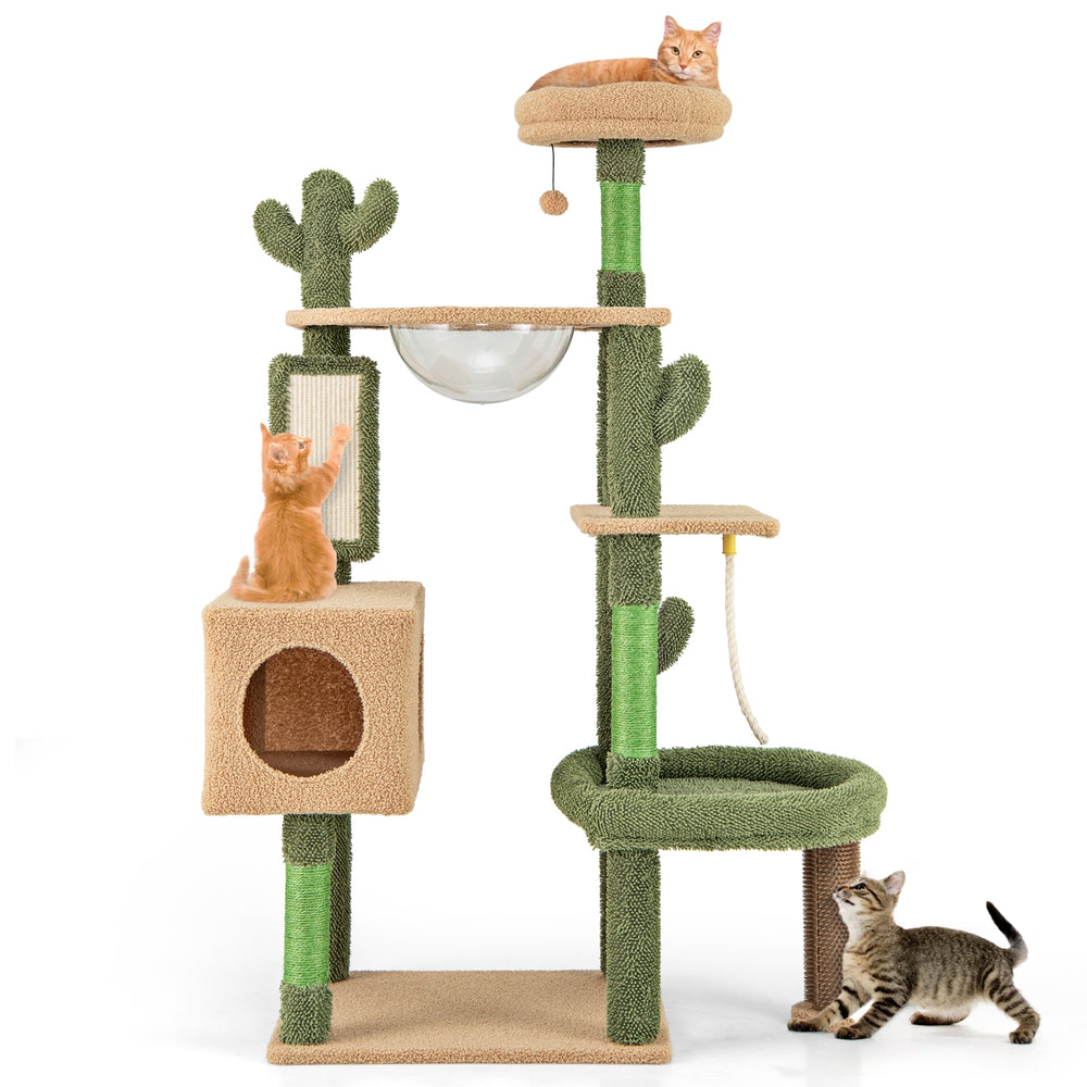 59 Inch Multilevel Cactus Cat Tree with Scratching Posts Cando Toy and Rope - view 4