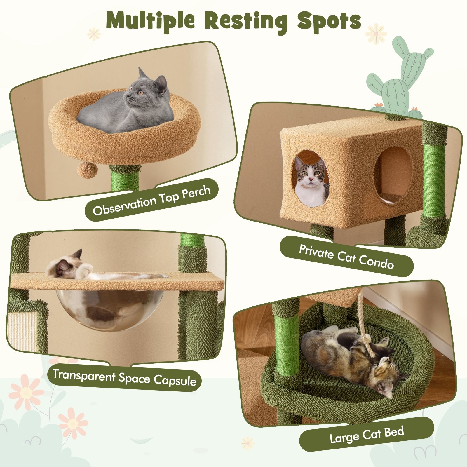 59 Inch Multilevel Cactus Cat Tree with Scratching Posts Cando Toy and Rope - view 6