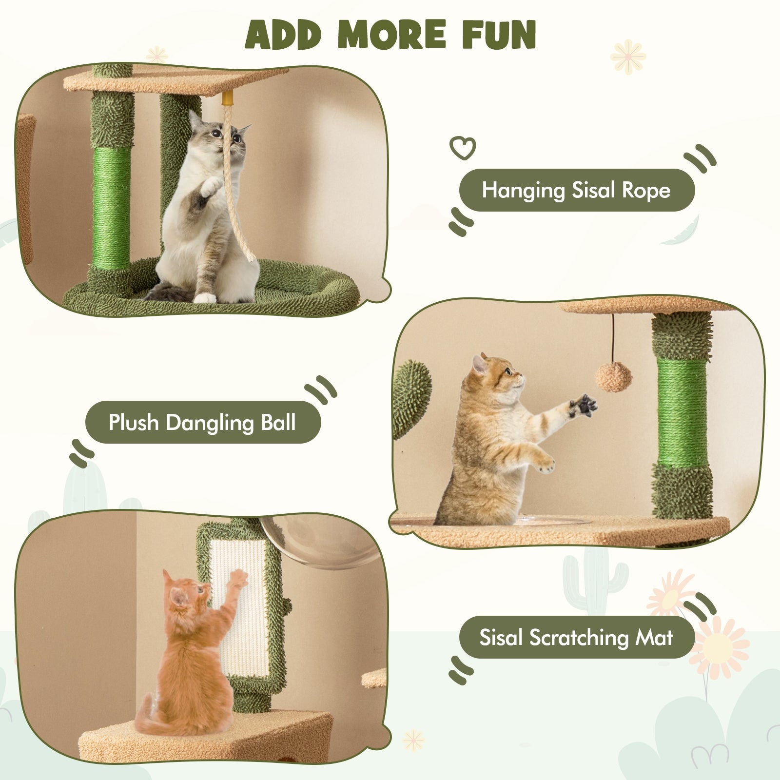 59 Inch Multilevel Cactus Cat Tree with Scratching Posts Cando Toy and Rope - view 8