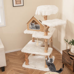 60 Inch Tall Solid Wood Cat Tree Modern Wooden Cat Tower with 2 Perches - view 3
