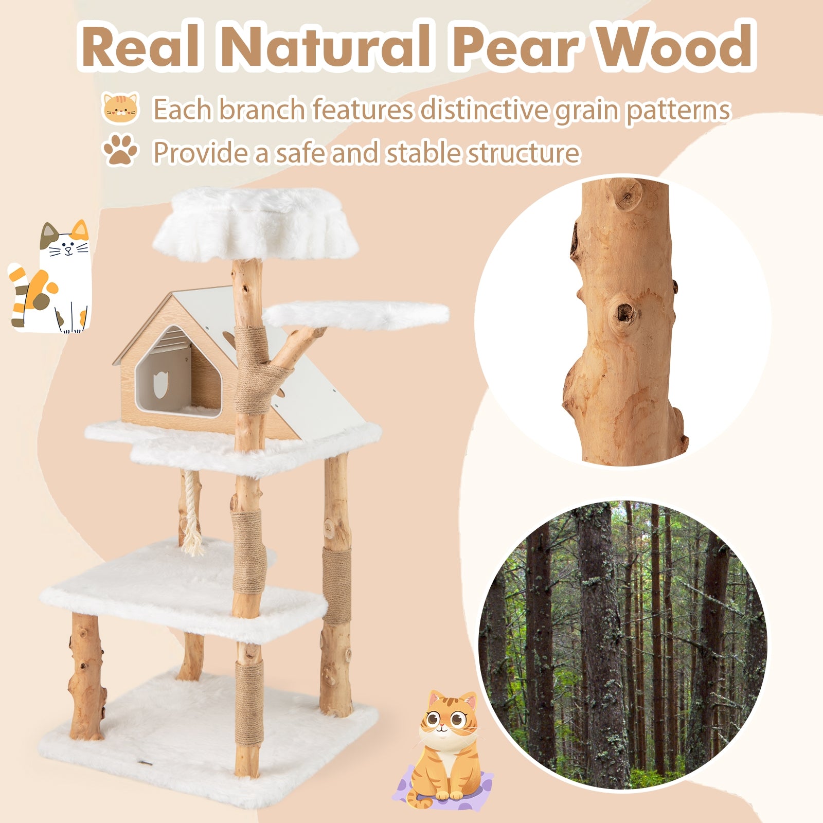 60 Inch Tall Solid Wood Cat Tree Modern Wooden Cat Tower with 2 Perches - view 6