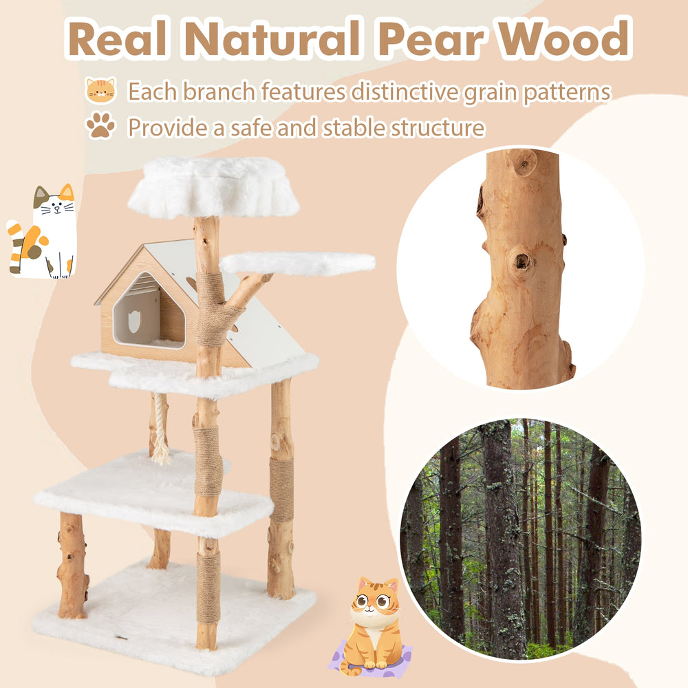 60 Inch Tall Solid Wood Cat Tree Modern Wooden Cat Tower with 2 Perches - view 6