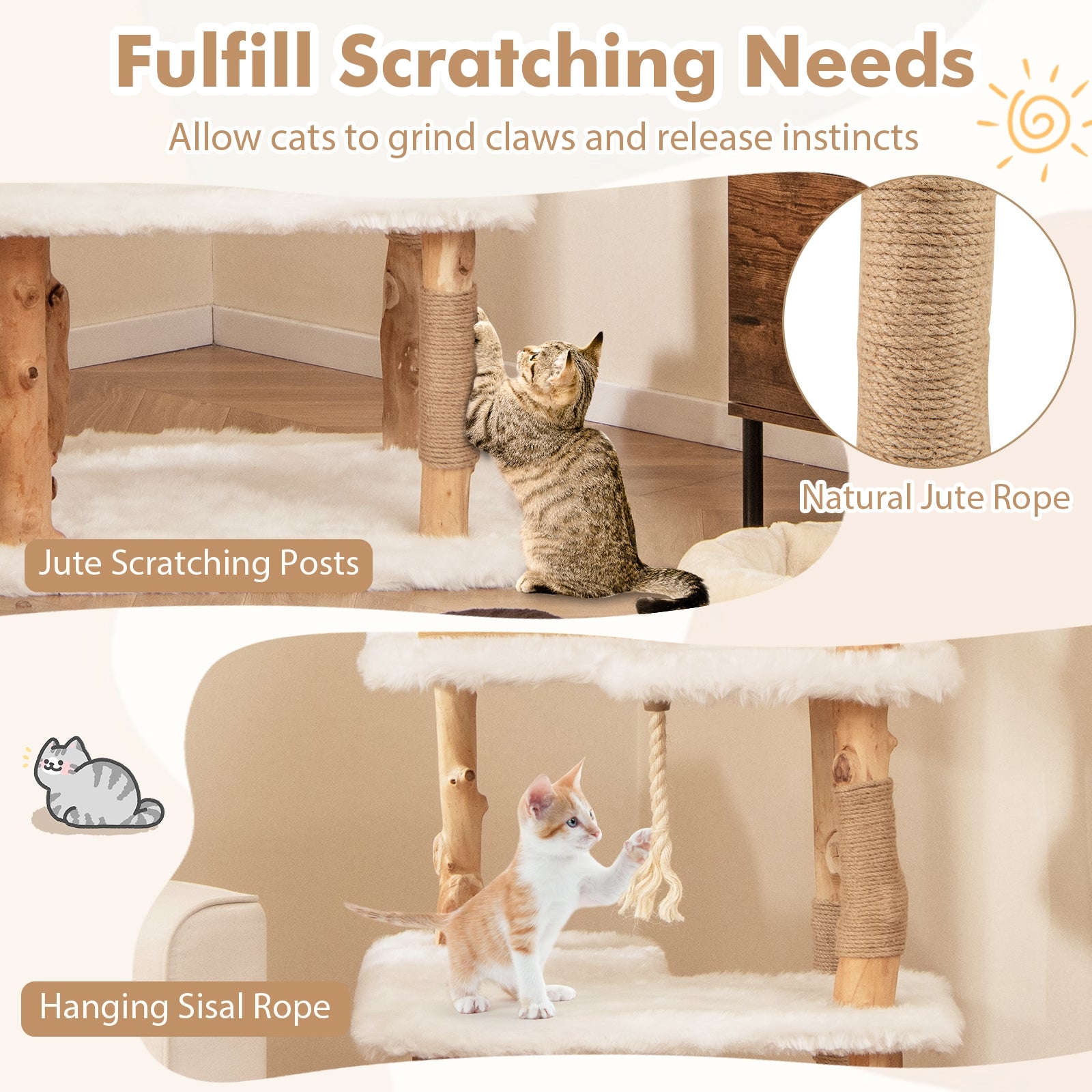 60 Inch Tall Solid Wood Cat Tree Modern Wooden Cat Tower with 2 Perches - view 8