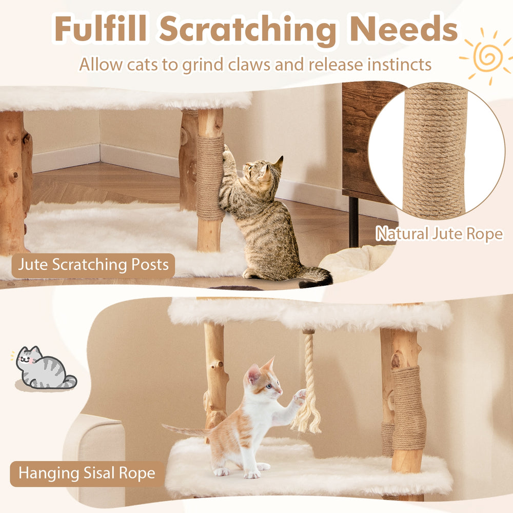 60 Inch Tall Solid Wood Cat Tree Modern Wooden Cat Tower with 2 Perches - view 8