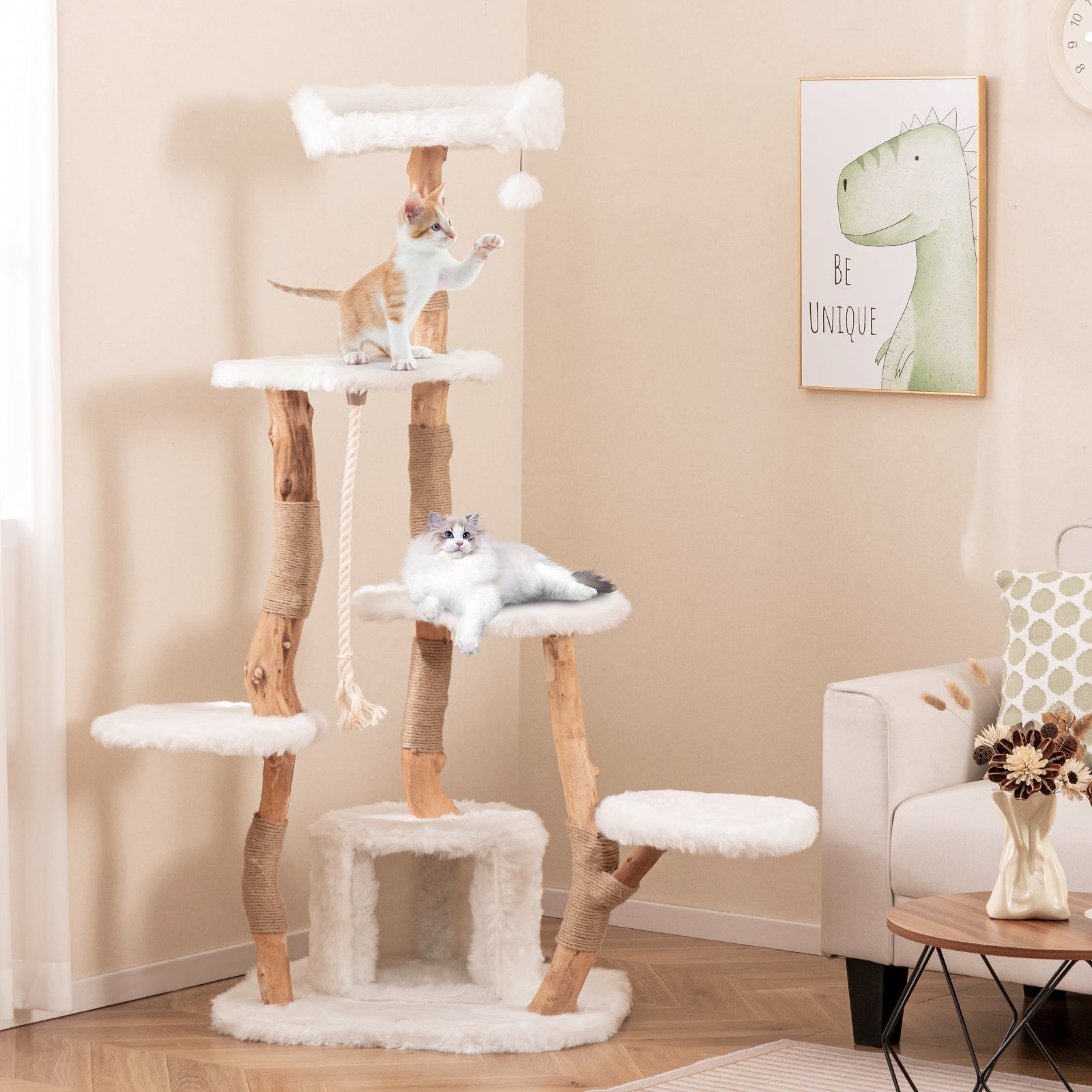 66 Inch Tall Solid Wood Cat Tree Modern Wooden Cat Tower with Perch - view 2