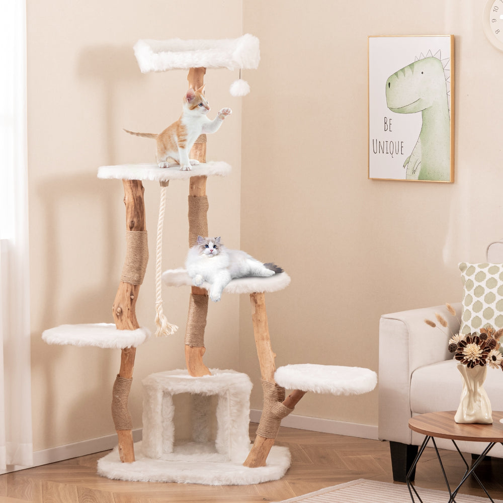 66 Inch Tall Solid Wood Cat Tree Modern Wooden Cat Tower with Perch - view 2