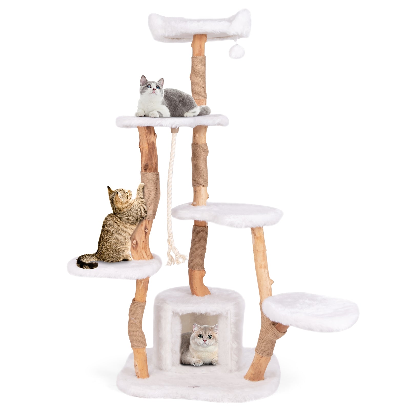 66 Inch Tall Solid Wood Cat Tree Modern Wooden Cat Tower with Perch - view 4