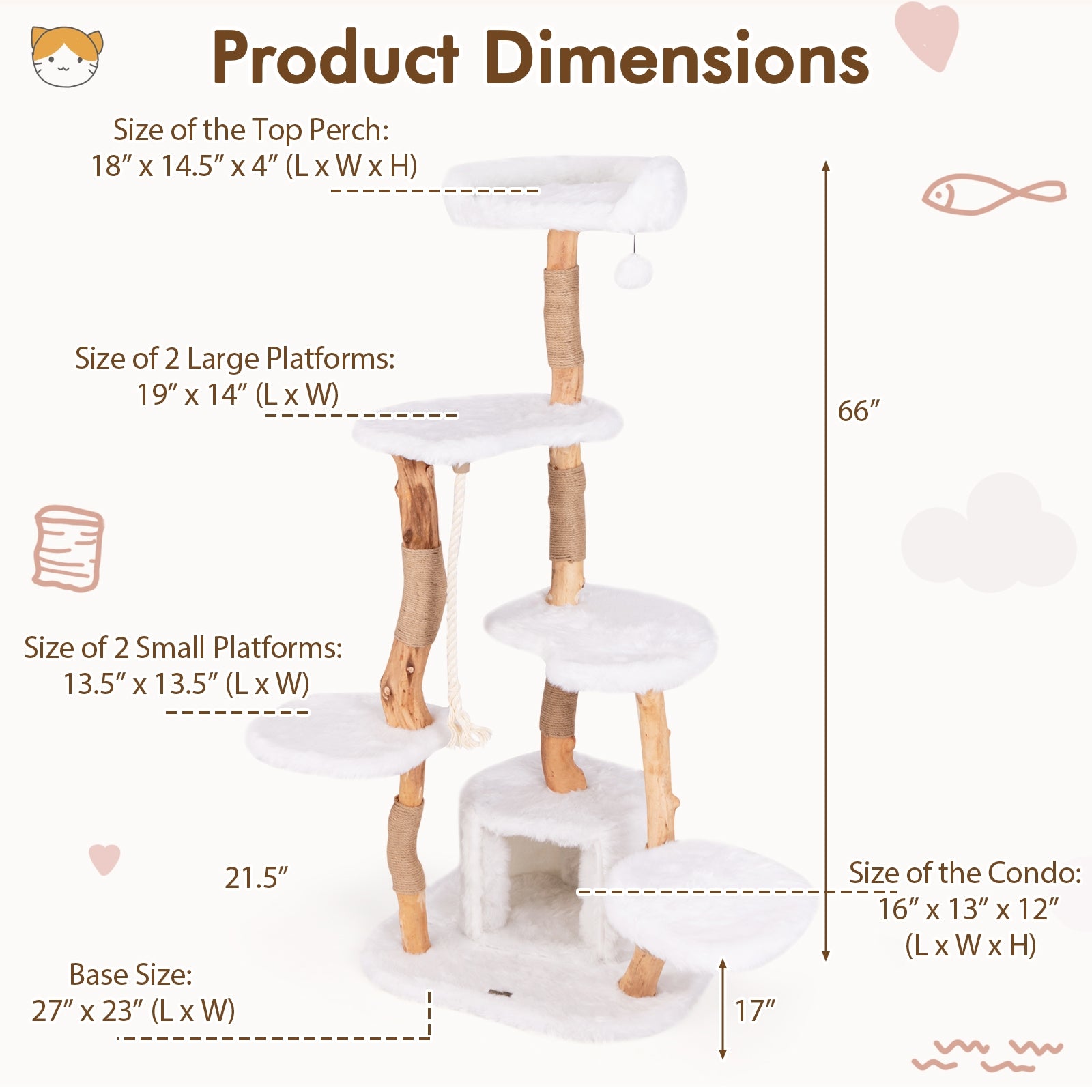 66 Inch Tall Solid Wood Cat Tree Modern Wooden Cat Tower with Perch - view 5
