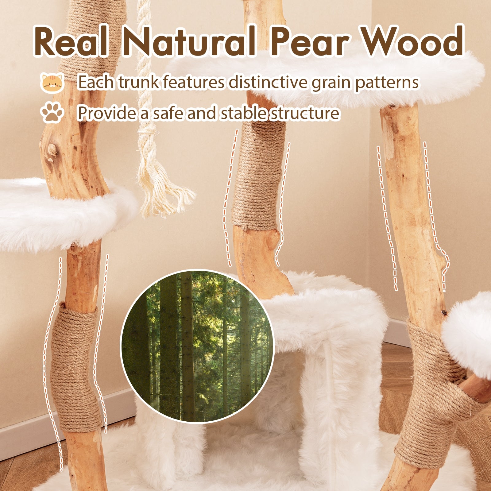 66 Inch Tall Solid Wood Cat Tree Modern Wooden Cat Tower with Perch - view 6