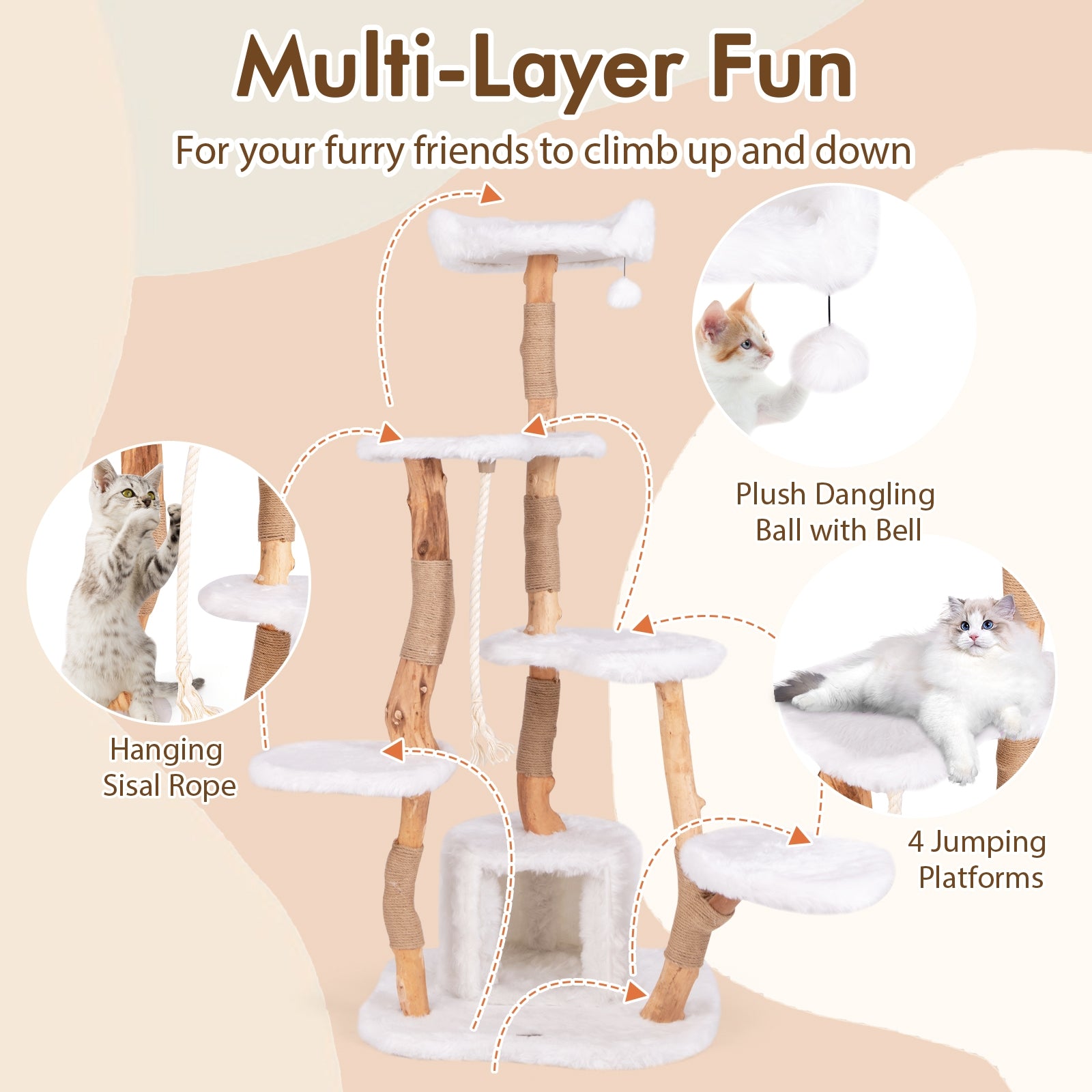 66 Inch Tall Solid Wood Cat Tree Modern Wooden Cat Tower with Perch - view 7