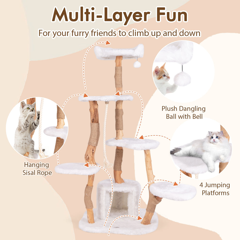 66 Inch Tall Solid Wood Cat Tree Modern Wooden Cat Tower with Perch - view 7