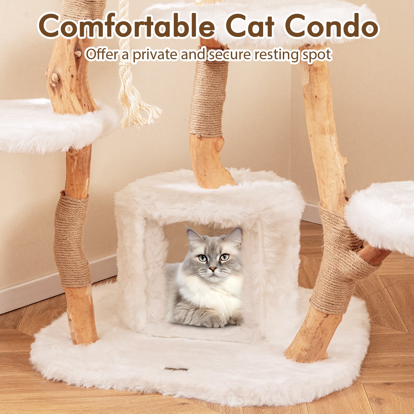 66 Inch Tall Solid Wood Cat Tree Modern Wooden Cat Tower with Perch - view 8