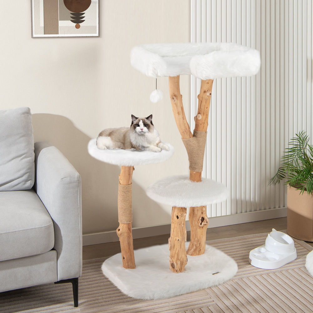 44 Inch Solid Wood Cat Tree with Perch and Natural Jute Scratching Posts - view 2
