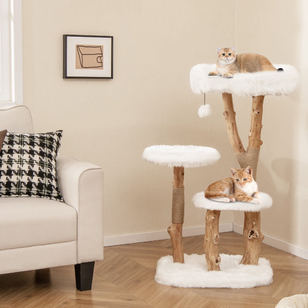 44 Inch Solid Wood Cat Tree with Perch and Natural Jute Scratching Posts - view 3