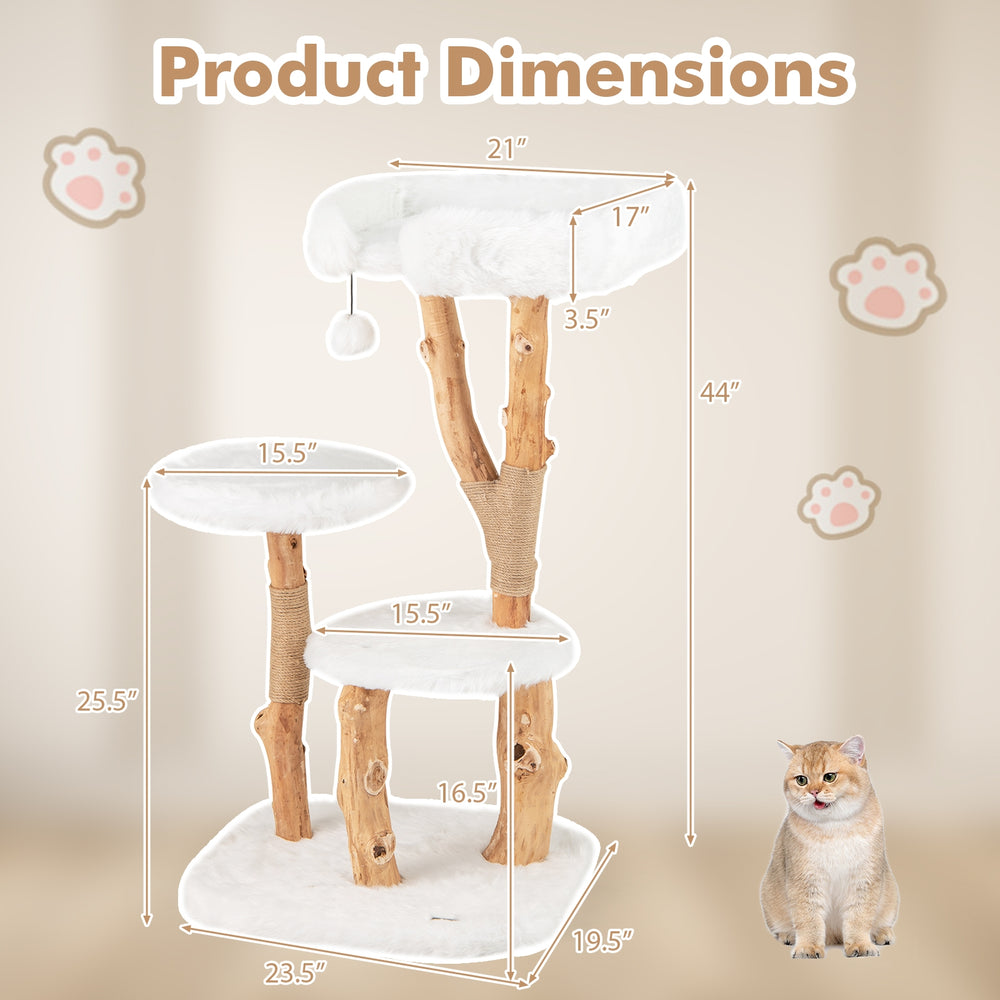 44 Inch Solid Wood Cat Tree with Perch and Natural Jute Scratching Posts - view 5