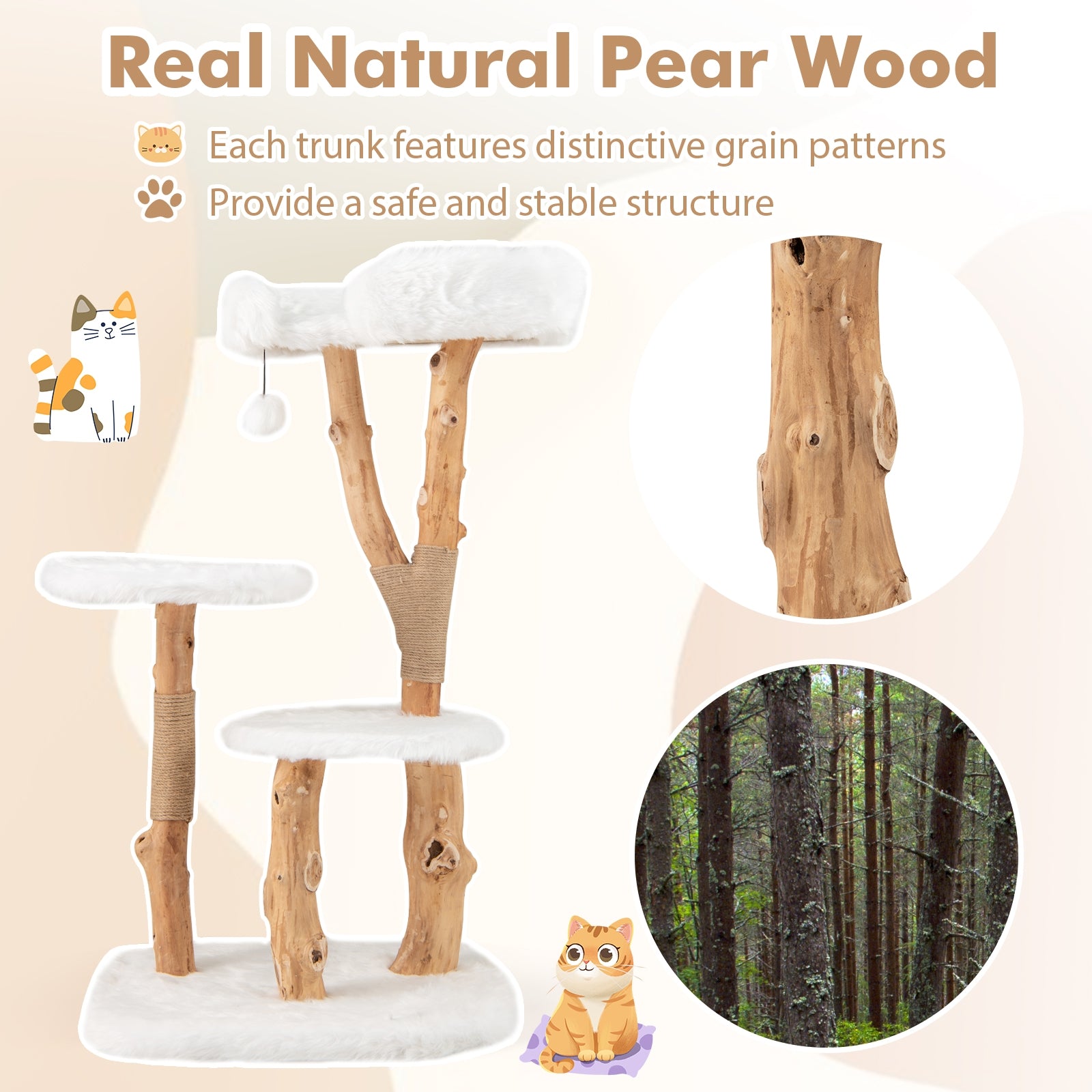 44 Inch Solid Wood Cat Tree with Perch and Natural Jute Scratching Posts - view 6