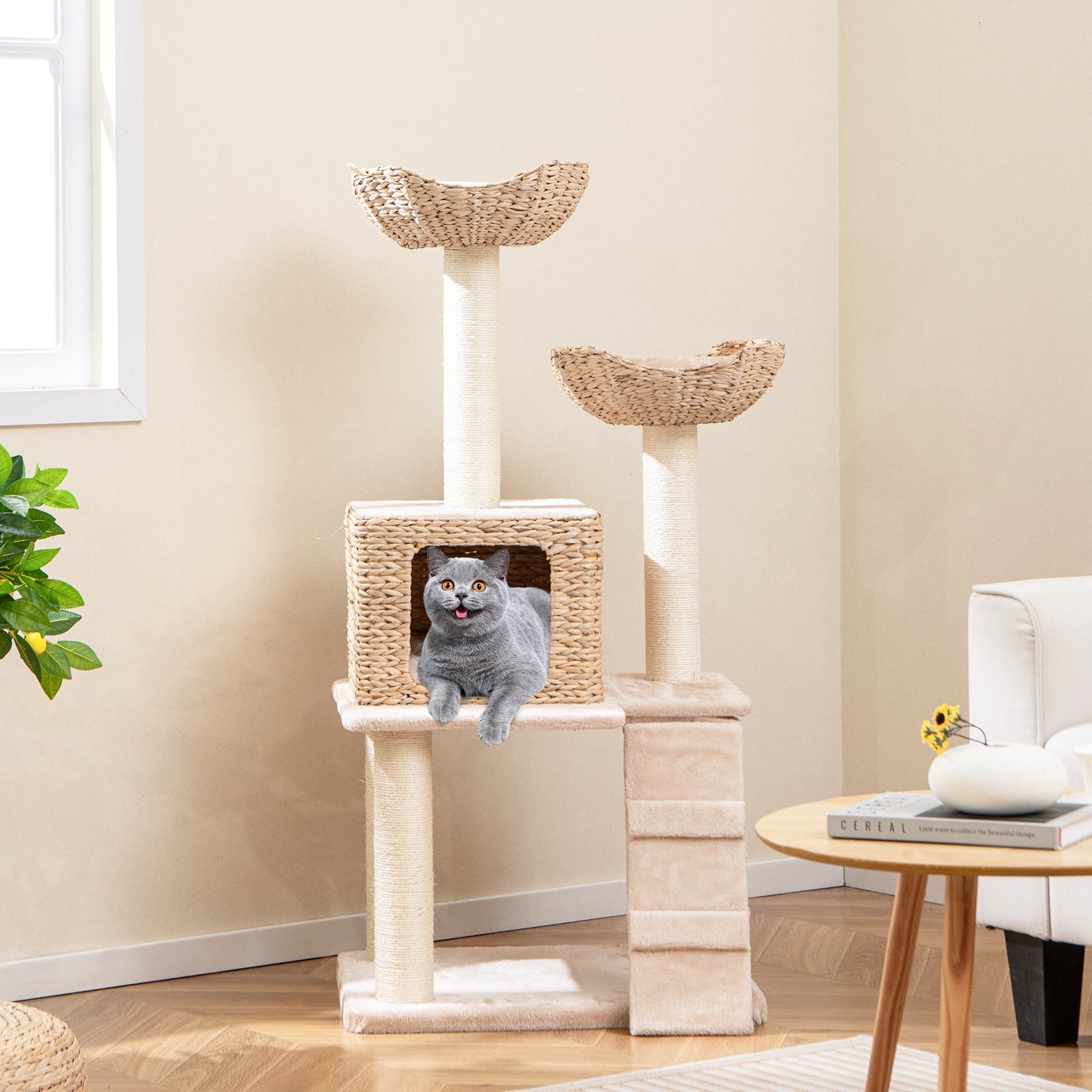 48 Inch Cattail Cat Tower with Sisal Scratching Posts Perch and Condo Cat Tree - view 2